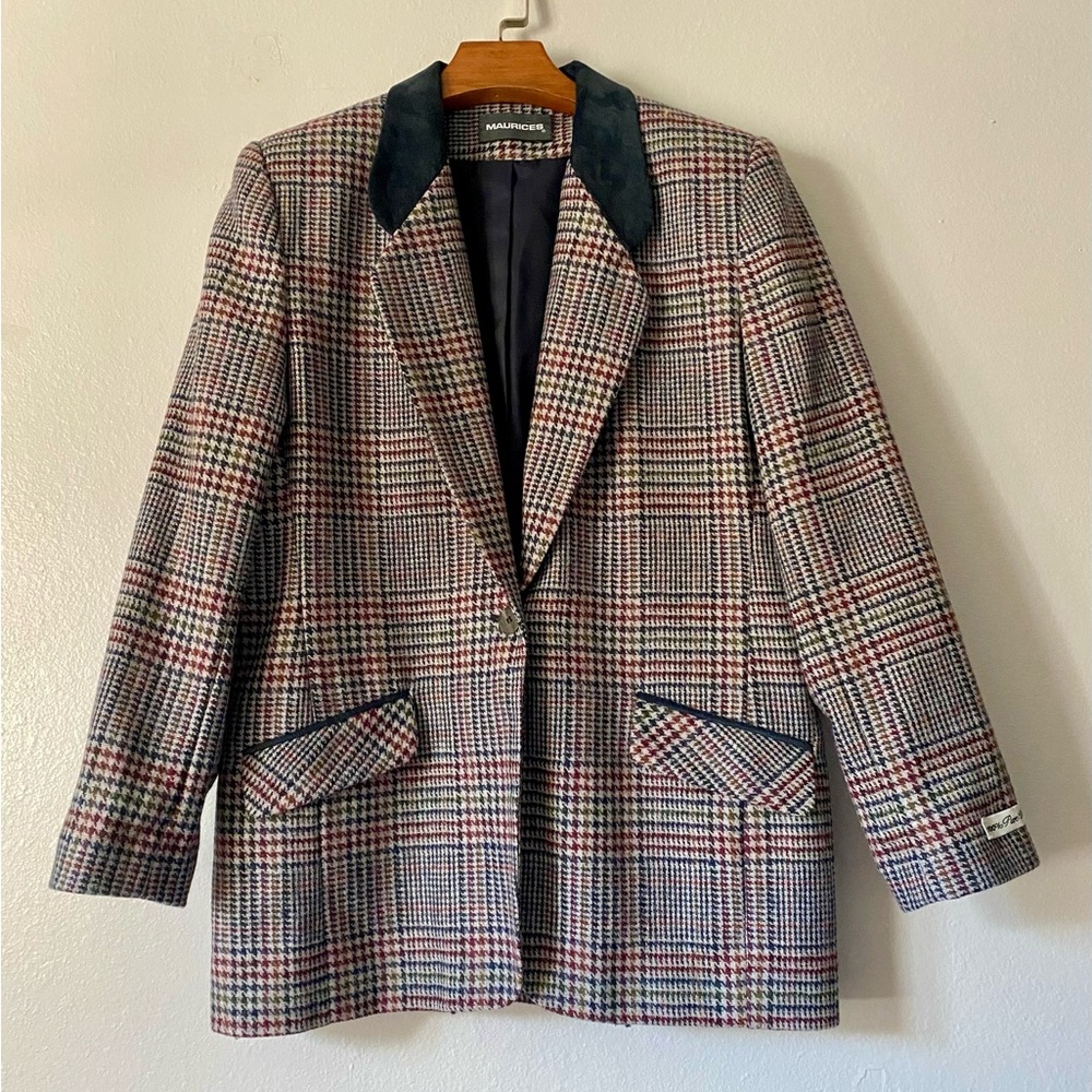 Vintage MAURICES Women’s Multicolor Tweed Jacket w/ Genuine Suede Trim M